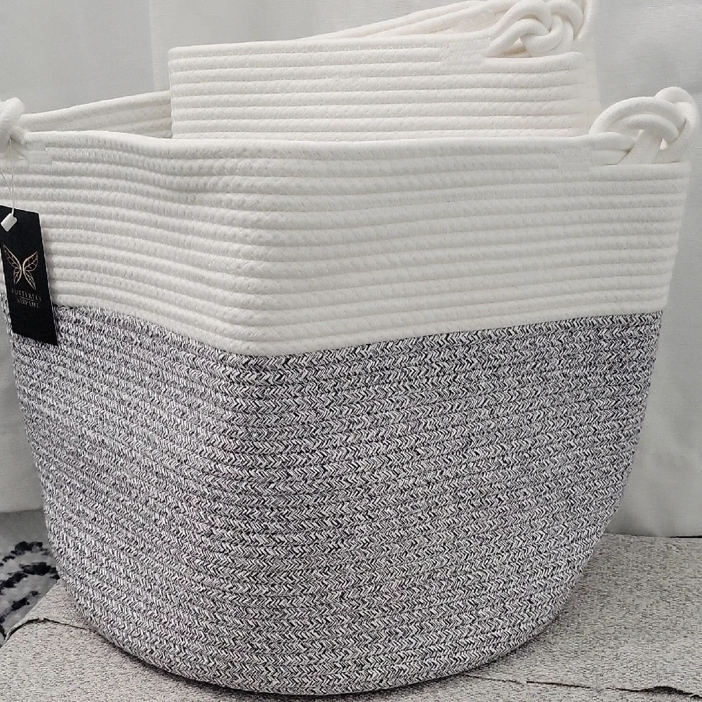 Cotton Rope Basket  Set Of 2 15x13 In